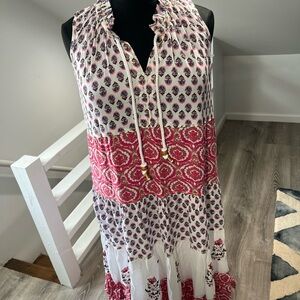 Chelsea & Theodore Red and White Floral Maxi Dress NWT